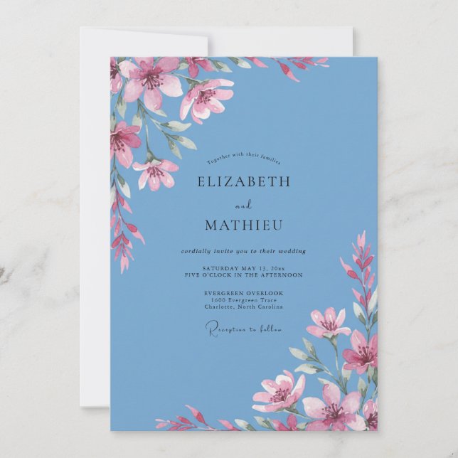 Azure Fuchsia Branch Eucalyptus Wedding Invitation (Front)
