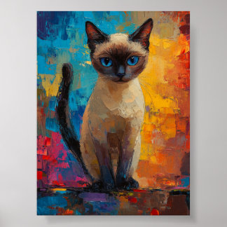 Azure-Gazed Siamese — Vivid Brushstroke Portrait Poster