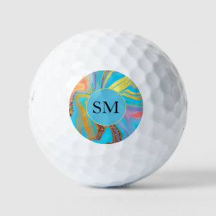 Azure Gold Marble Golf Balls