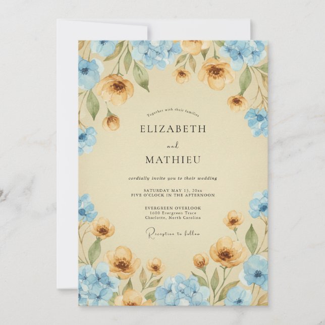 Azure Gold Petal Wedding Invitation (Front)