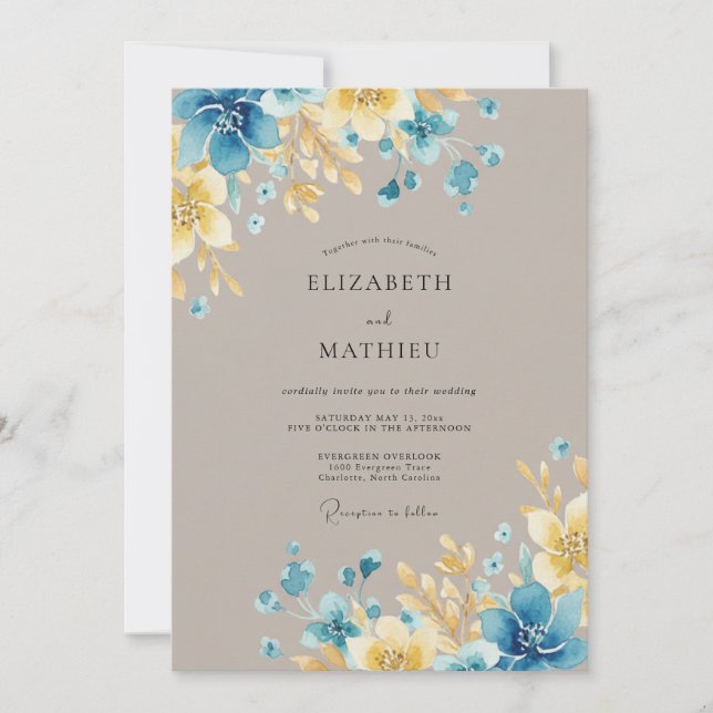 Azure Golden Painted Wedding Invitation (Front)