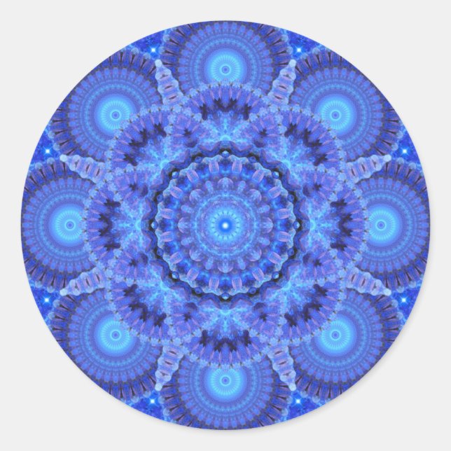 Azure Harmony Mandala Classic Round Sticker (Front)