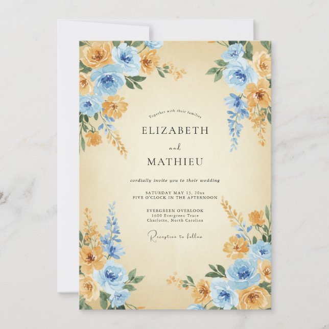 Azure Honey Painted Wedding Invitation (Front)