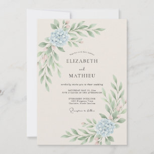 Azure Hydrangea Foliage Eucalyptus Wedding Invitation