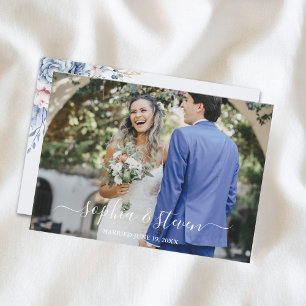 Azure & Ivory Floral Romance Wedding  Thank You Card