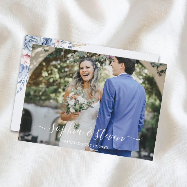 Azure & Ivory Floral Romance Wedding  Thank You Card (Creator Uploaded)