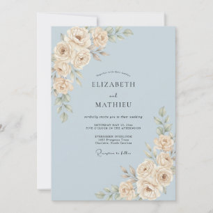 Azure Ivory Leafy Wedding Invitation