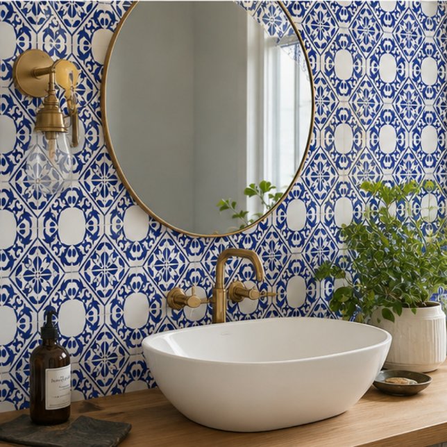 Azure Lattice Blue Geometric Floral Mediterranean Ceramic Tile (Creator Uploaded)