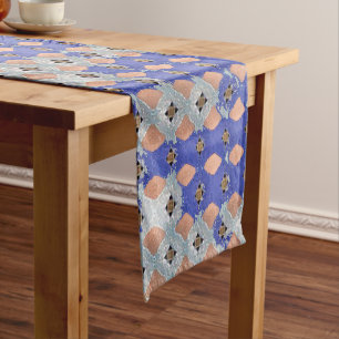 Azure Lattice Mosaic Geometric Pattern 1297 Medium Table Runner