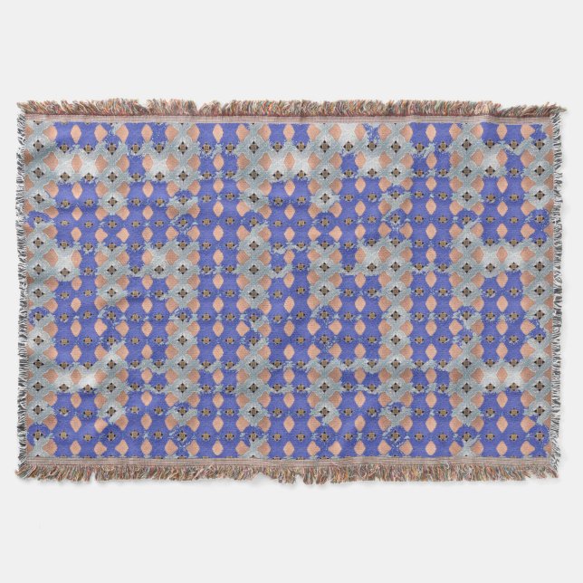 Azure Lattice Mosaic Geometric Pattern 1297 Throw Blanket (Front)