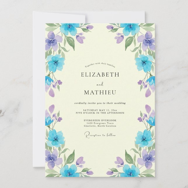 Azure Lavender Wildflower Wedding Invitation (Front)