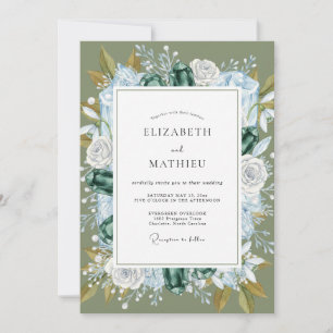 Azure Leafy Wreath Wedding Invitation