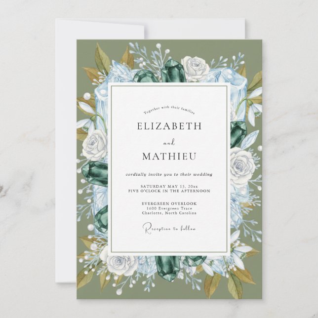 Azure Leafy Wreath Wedding Invitation (Front)