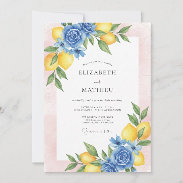 Azure Lemon Foliage Eucalyptus Wedding Invitation (Front)