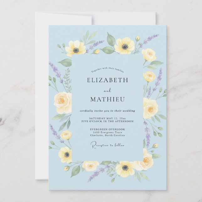 Azure Lemon Poppy Wedding Invitation (Front)