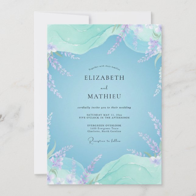 Azure Lilac Sprig Eucalyptus Wedding Invitation (Front)