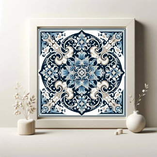 Azure Lotus Majesty Ceramic Tile
