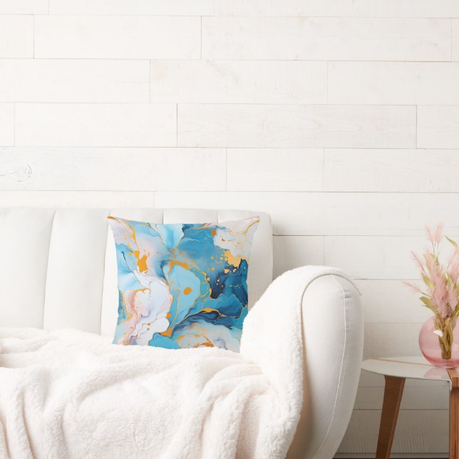 Azure Marble with Golden Splashes Cushion (Couch)