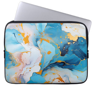 Azure Marble with Golden Splashes Laptop Sleeve