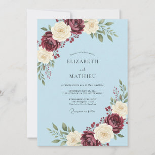 Azure Maroon Petal Wedding Invitation
