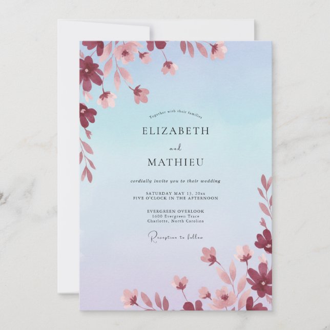 Azure Mauve Wildflower Wedding Invitation (Front)
