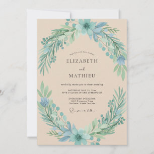 Azure Mint Foliage Dusty Eucalyptus Wedding Invitation