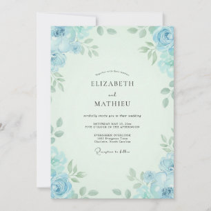 Azure Mint Hydrangea Eucalyptus Wedding Invitation
