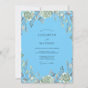 Azure Muted Sage Leafy Wedding Invitation