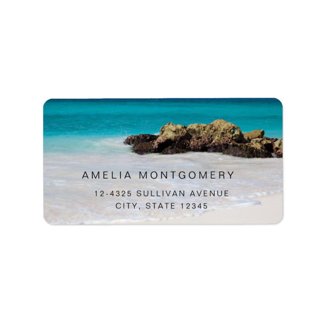 Azure Ocean Sandy Beach Photo Address Label (Front)