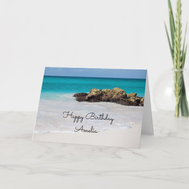 Azure Ocean Sandy Beach Photo Birthday Card (Front)