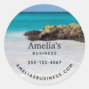 Azure Ocean Sandy Beach Photo Business Classic Round Sticker