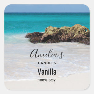 Azure Ocean Sandy Beach Photo - Candle Business Square Sticker