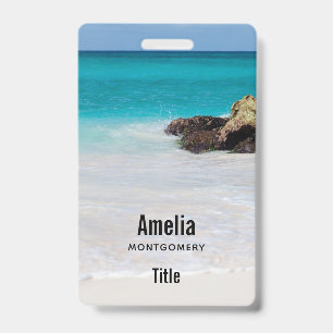 Azure Ocean Sandy Beach Photo ID Badge
