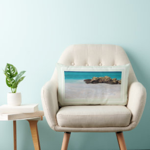 Azure Ocean Sandy Beach Photo Lumbar Cushion