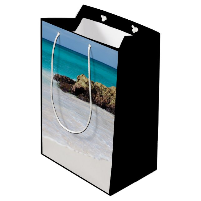 Azure Ocean Sandy Beach Photo Medium Gift Bag (Back Angled)