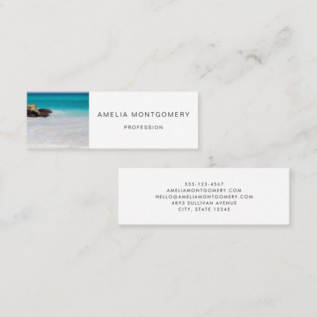 Azure Ocean Sandy Beach Photo Mini Business Card (Front/Back)