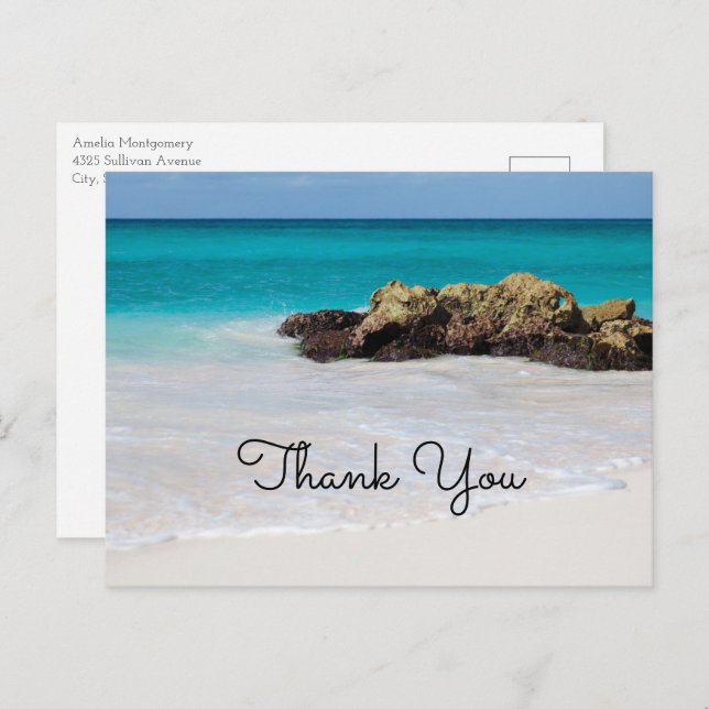 Azure Ocean Sandy Beach Photo Thank You Postcard (Front/Back)