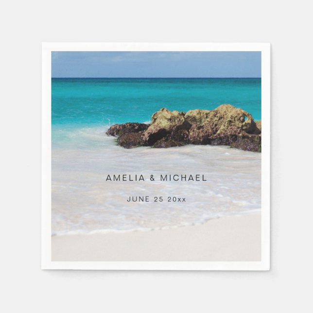 Azure Ocean Sandy Beach Photo Wedding Napkin (Front)