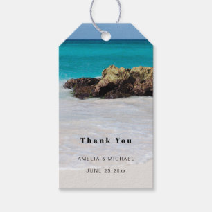 Azure Ocean Sandy Beach Photo Wedding Thank You Gift Tags