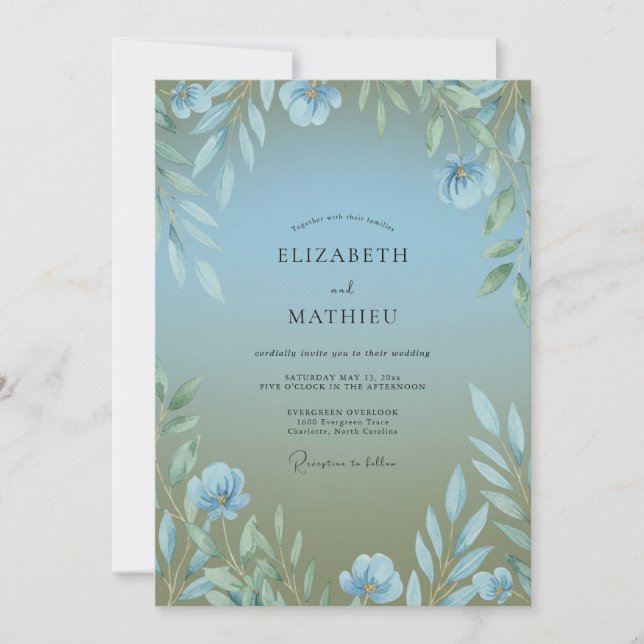 Azure Olive Foliage Eucalyptus Wedding Invitation (Front)