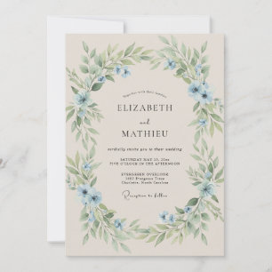 Azure Painted Foliage Wedding Invitation