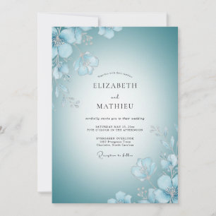 Azure Painted Petals Wedding Invitation
