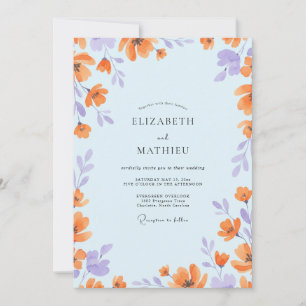 Azure Peach Wildflower Wedding Invitation