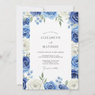 Azure Peony Leafy Wedding Invitation