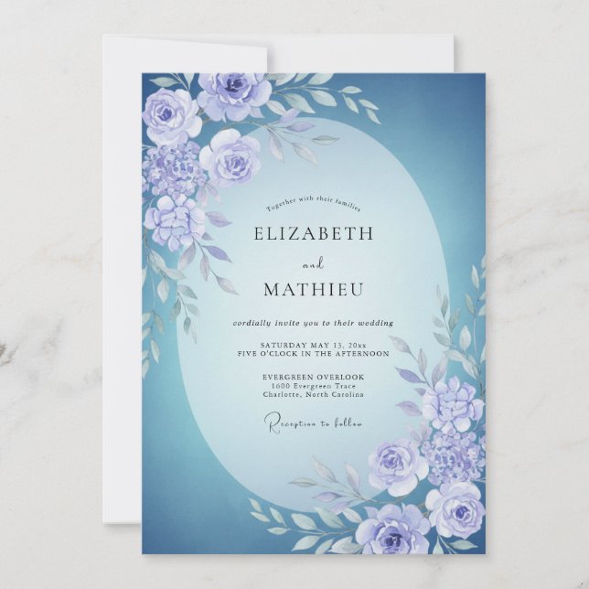 Azure Periwinkle Peony Wedding Invitation (Front)