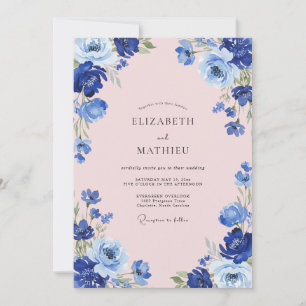 Azure Pink Anemone Wedding Invitation