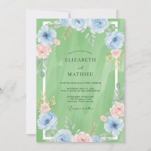 Azure Pistachio Leafy Wedding Invitation