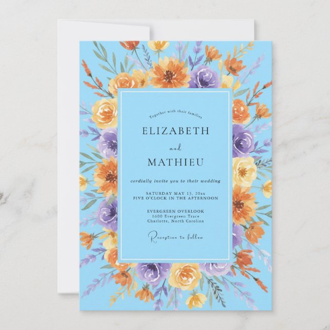 Azure Radiant Wildflower Wedding Invitation (Front)