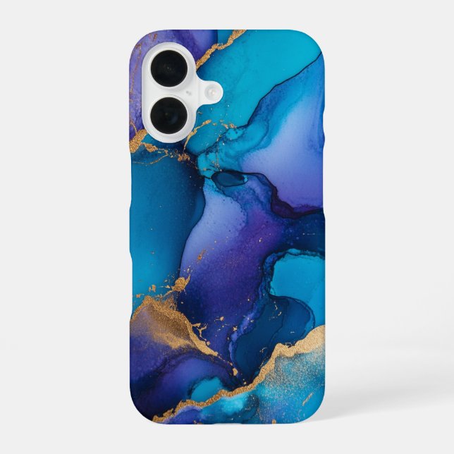 Azure Royale Luxury Sapphire Teal Marble  iPhone 16 Case (Back)