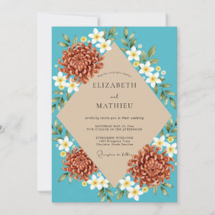 Azure Rust Chrysanthemum Eucalyptus Wedding Invitation